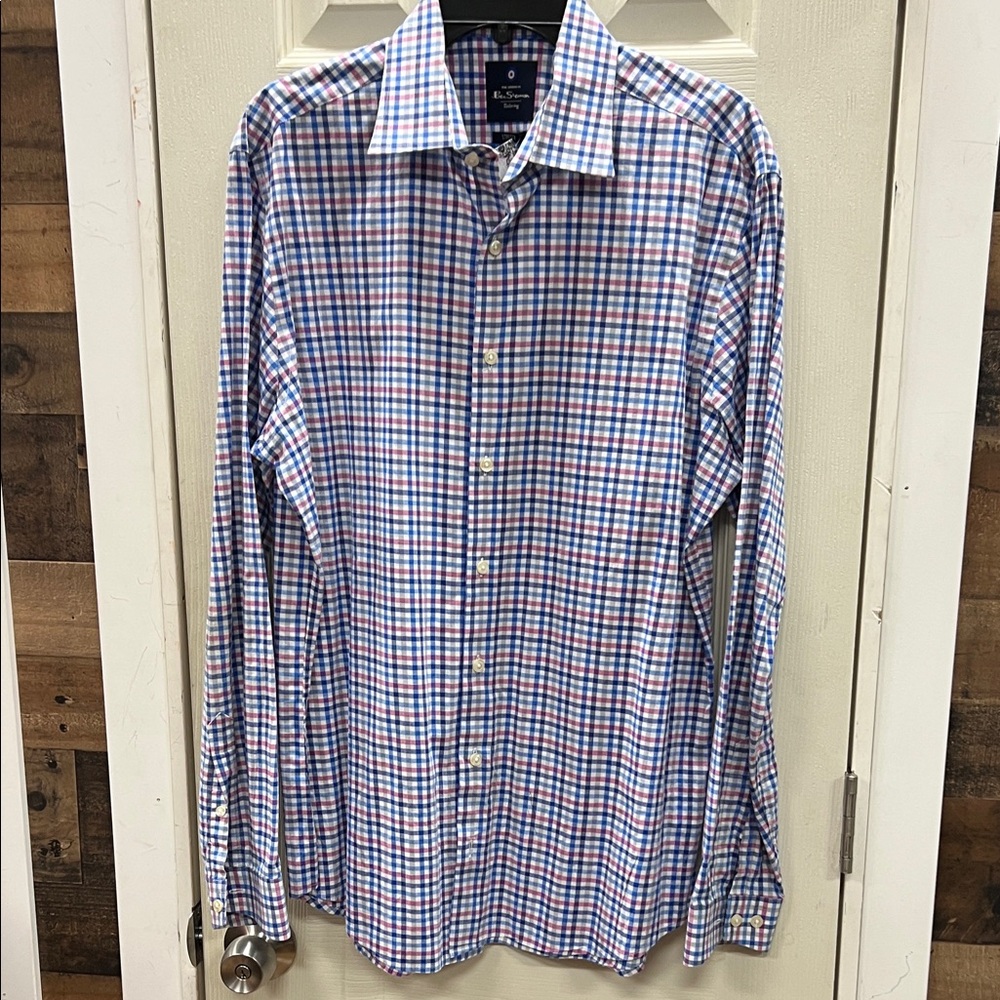 BEN SHERMAN | pink/blue plaid/gingham/check L/S button up /down shirt/top/dress